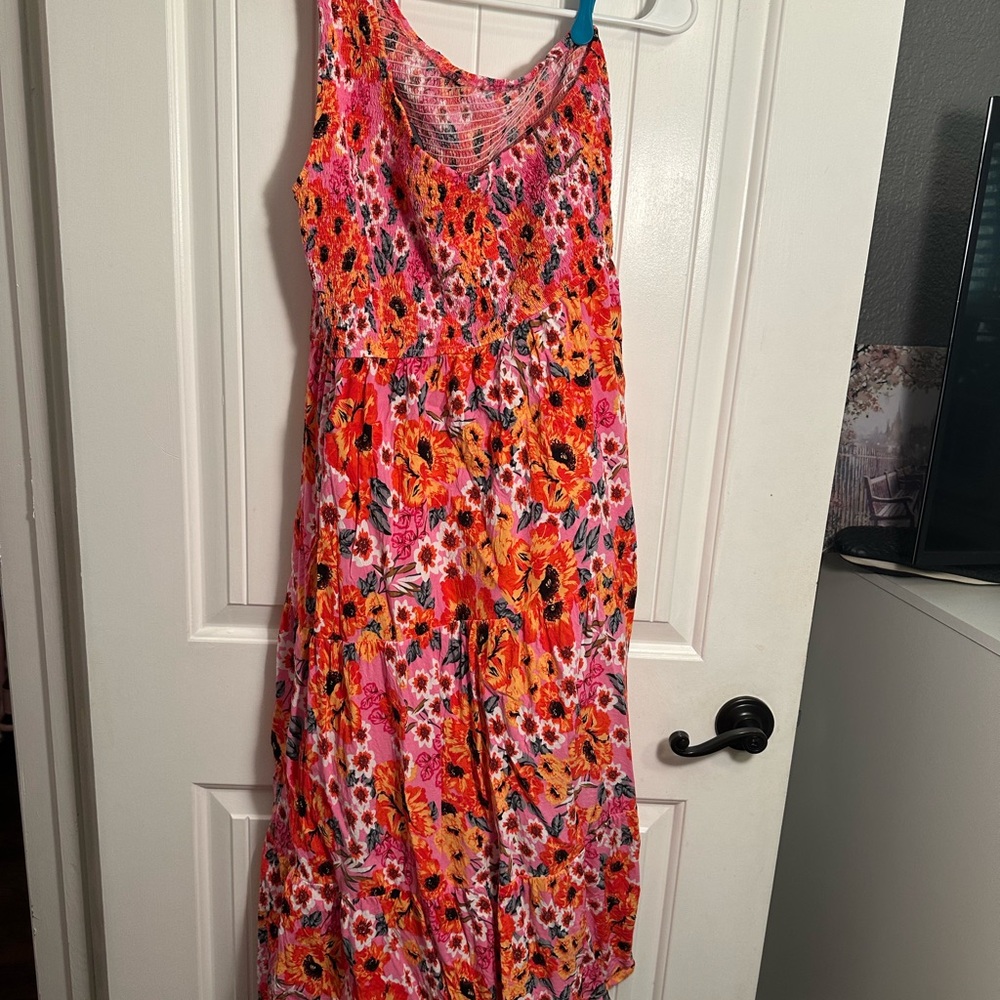 Vibrant Pink and Orange One-Shoulder Dress